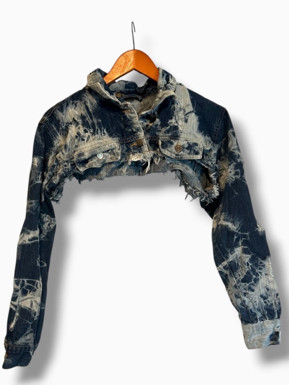[Taxi] Ultra-Cropped Acid Wash Denim Bolero Jacket